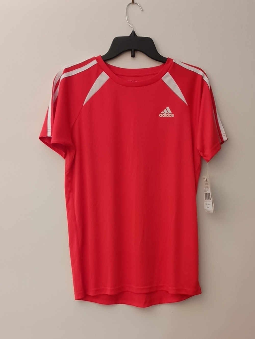 adidas Men’s Red Short-Sleeve Athletic Tee with White Accents
